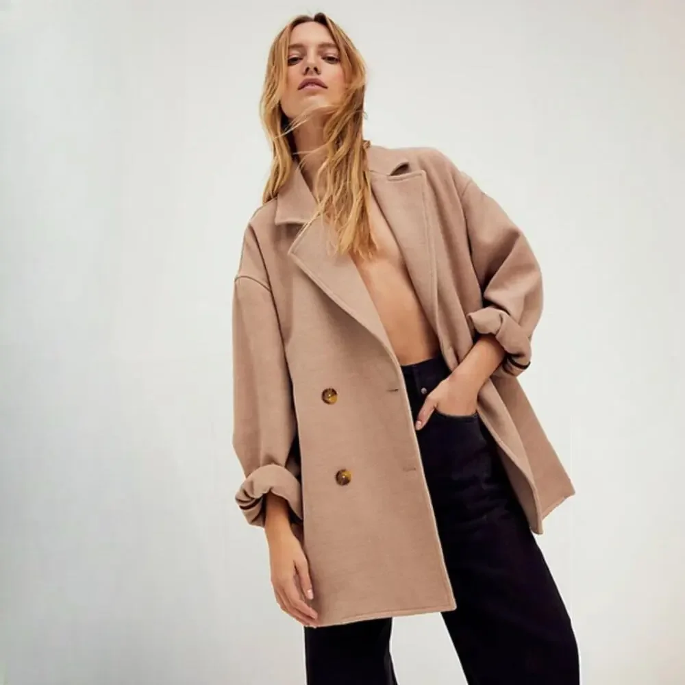 Free People Hannah Slouchy Blazer Coat in Camel Size XS